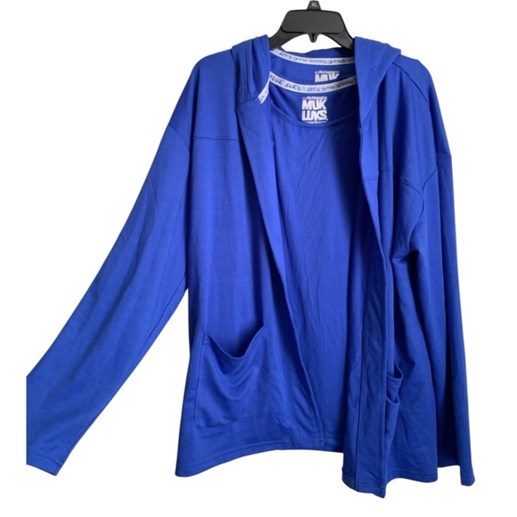NWT Muk Luks Womens Cardigan w/ Match Tank Top Size Tall XL Sapphire Blue Hoodie - Picture 1 of 12